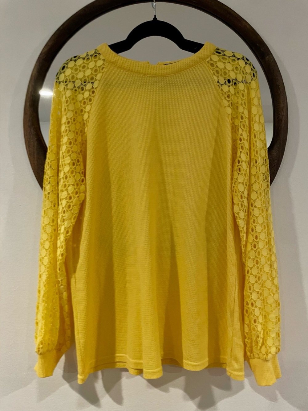 Yellow Lace-Sleeve Pullover Sweater - Unspecified Brand
